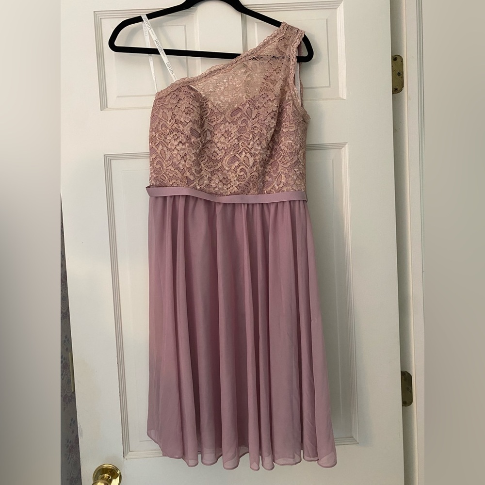 David’s Bridal one shoulder lace dress